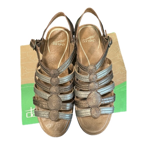 Dansko Drea Multi Metallic Wedge Leather Sandals Size 38 - Picture 7 of 15